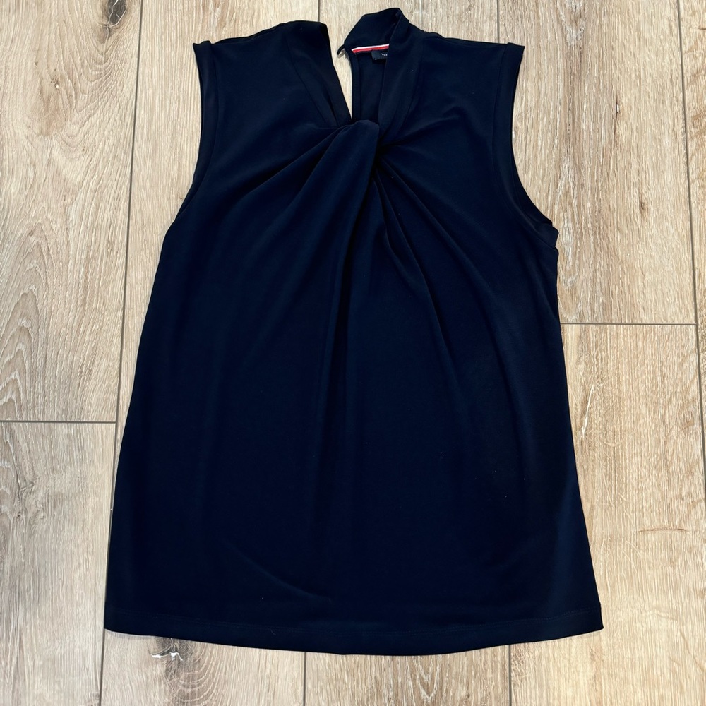 Tommy Hilfiger Navy Blue Knotted Sleeveless Blouse Work Tank Top Office Top XS